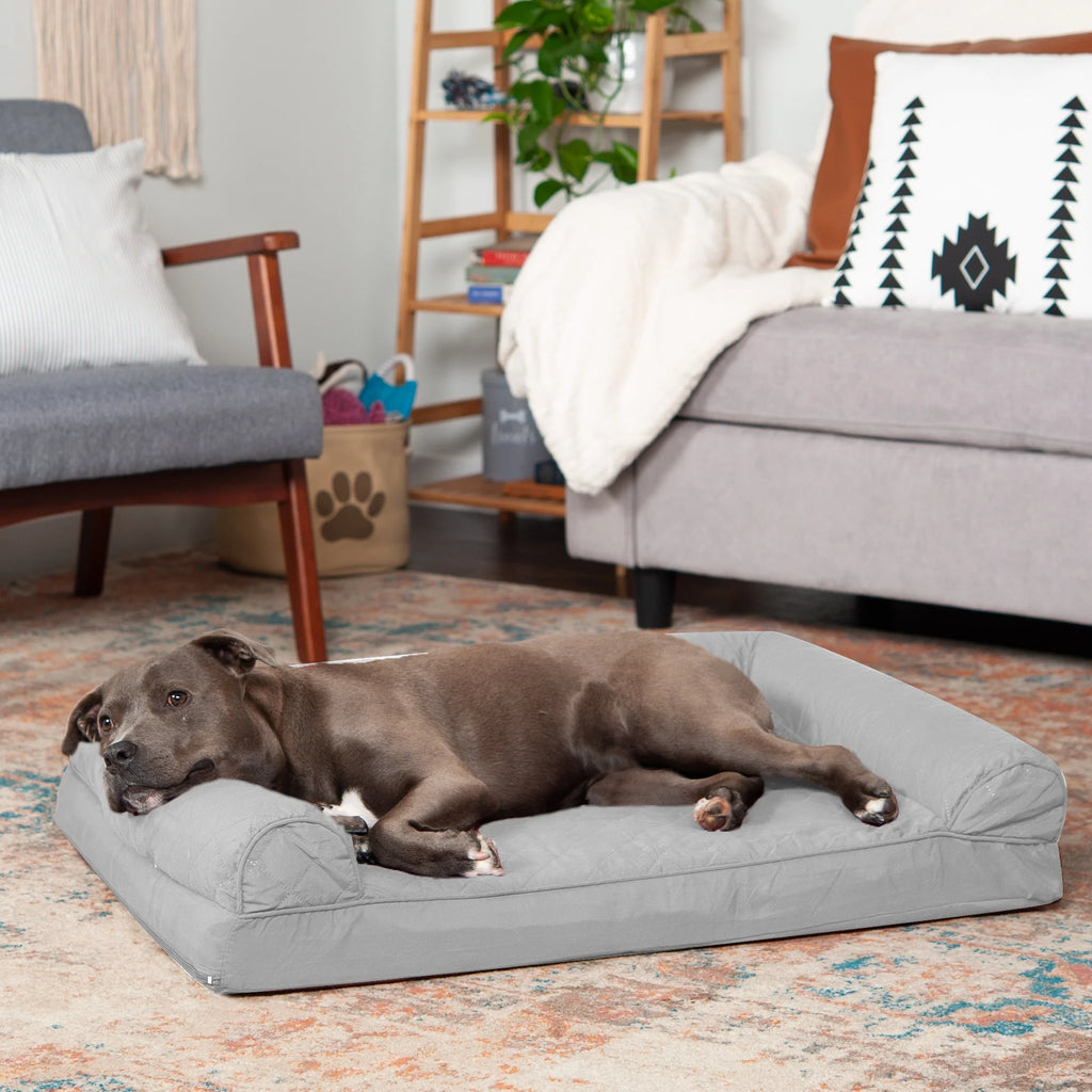 Pet Products Quilted Full Support Orthopedic Sofa Pet Bed for Dogs & Cats - Silver Gray, Large