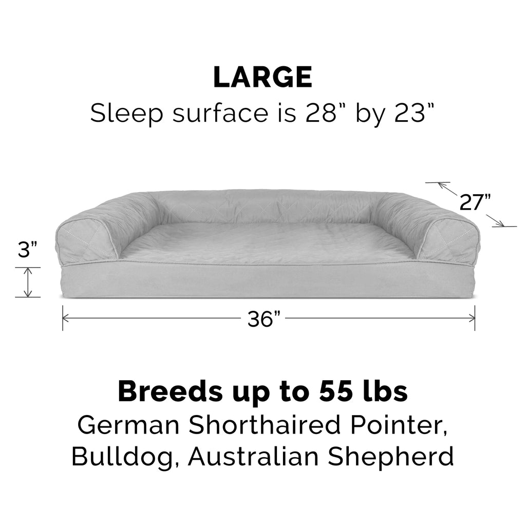Pet Products Quilted Full Support Orthopedic Sofa Pet Bed for Dogs & Cats - Silver Gray, Large