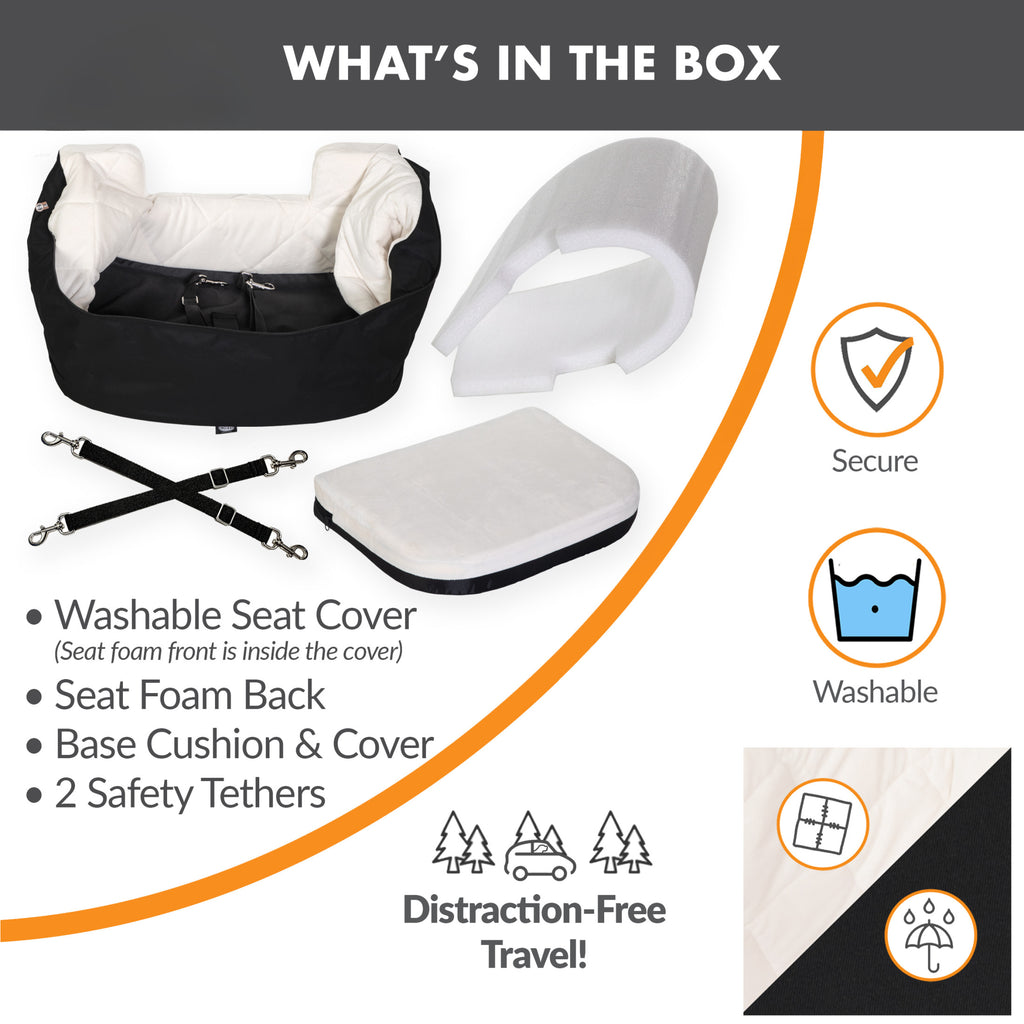 Bucket Booster Dog Car Seat Knockdown Black/Cream Small