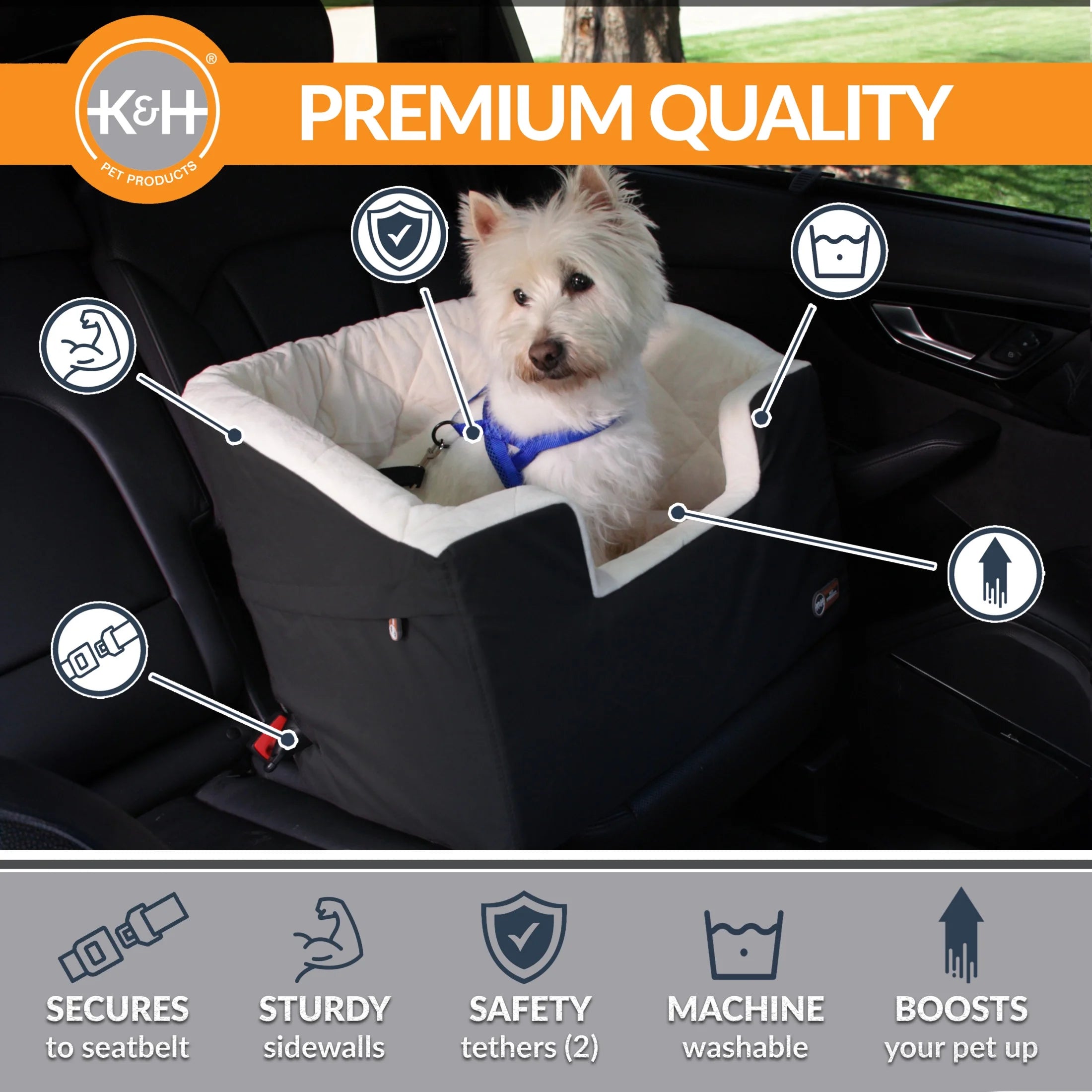 Bucket Booster Dog Car Seat Knockdown Black/Cream Small