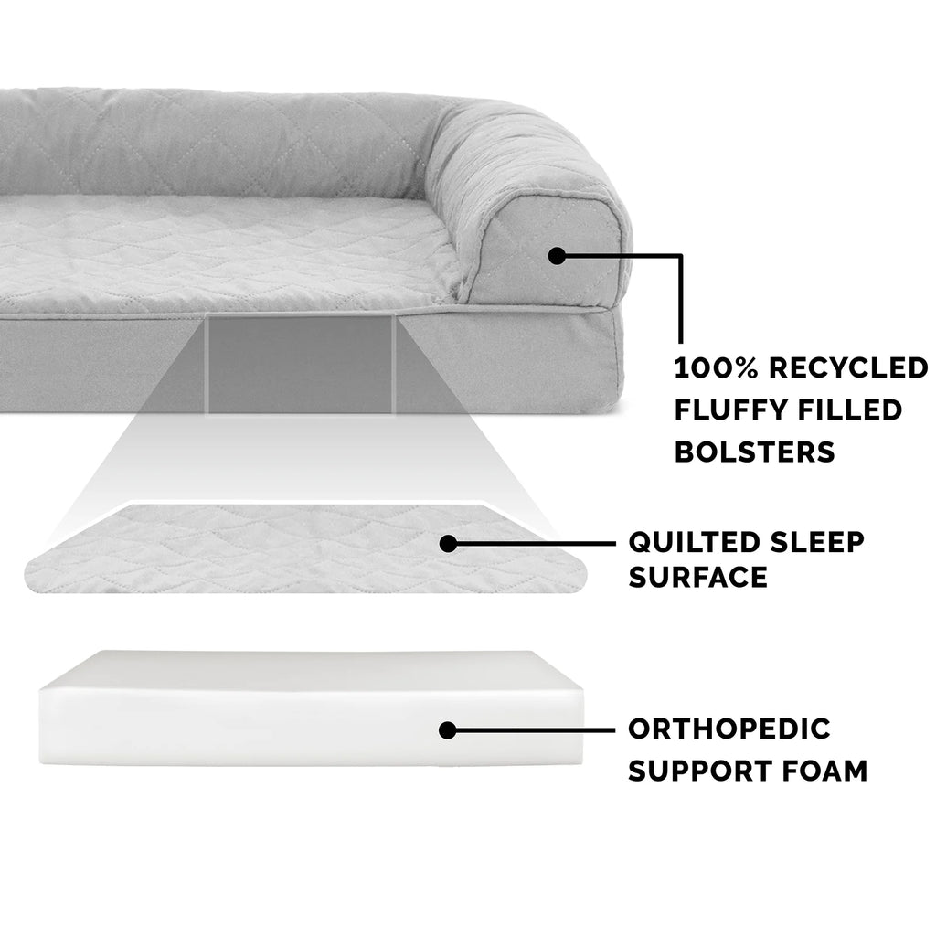 Pet Products Quilted Full Support Orthopedic Sofa Pet Bed for Dogs & Cats - Silver Gray, Large