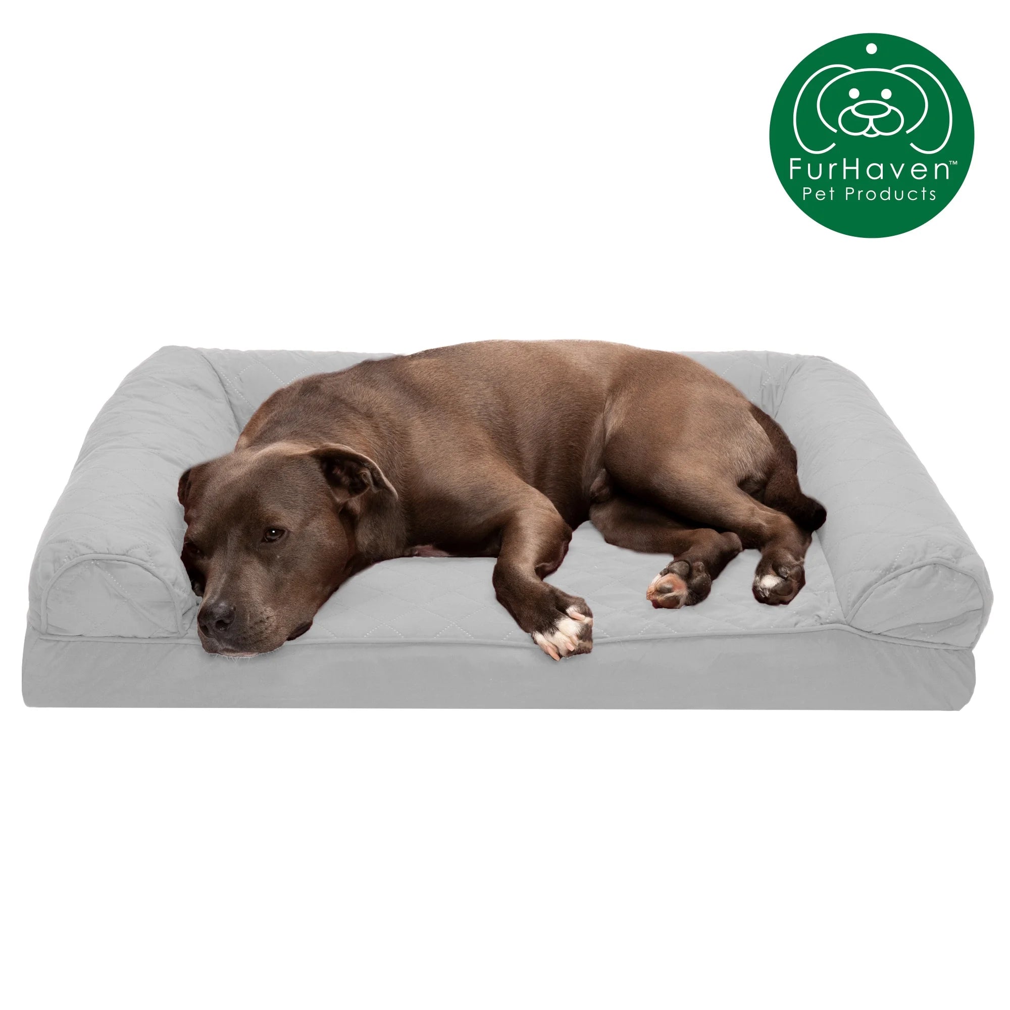 Pet Products Quilted Full Support Orthopedic Sofa Pet Bed for Dogs & Cats - Silver Gray, Large