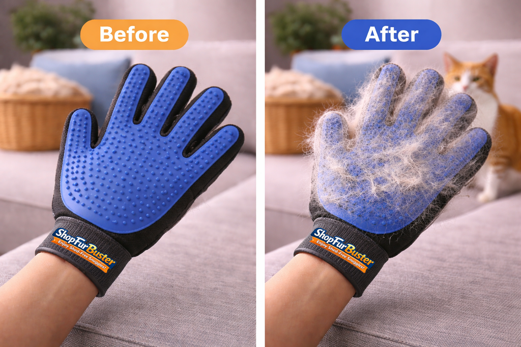 Pet Grooming Glove for Shedding Control and Furniture Hair Removal