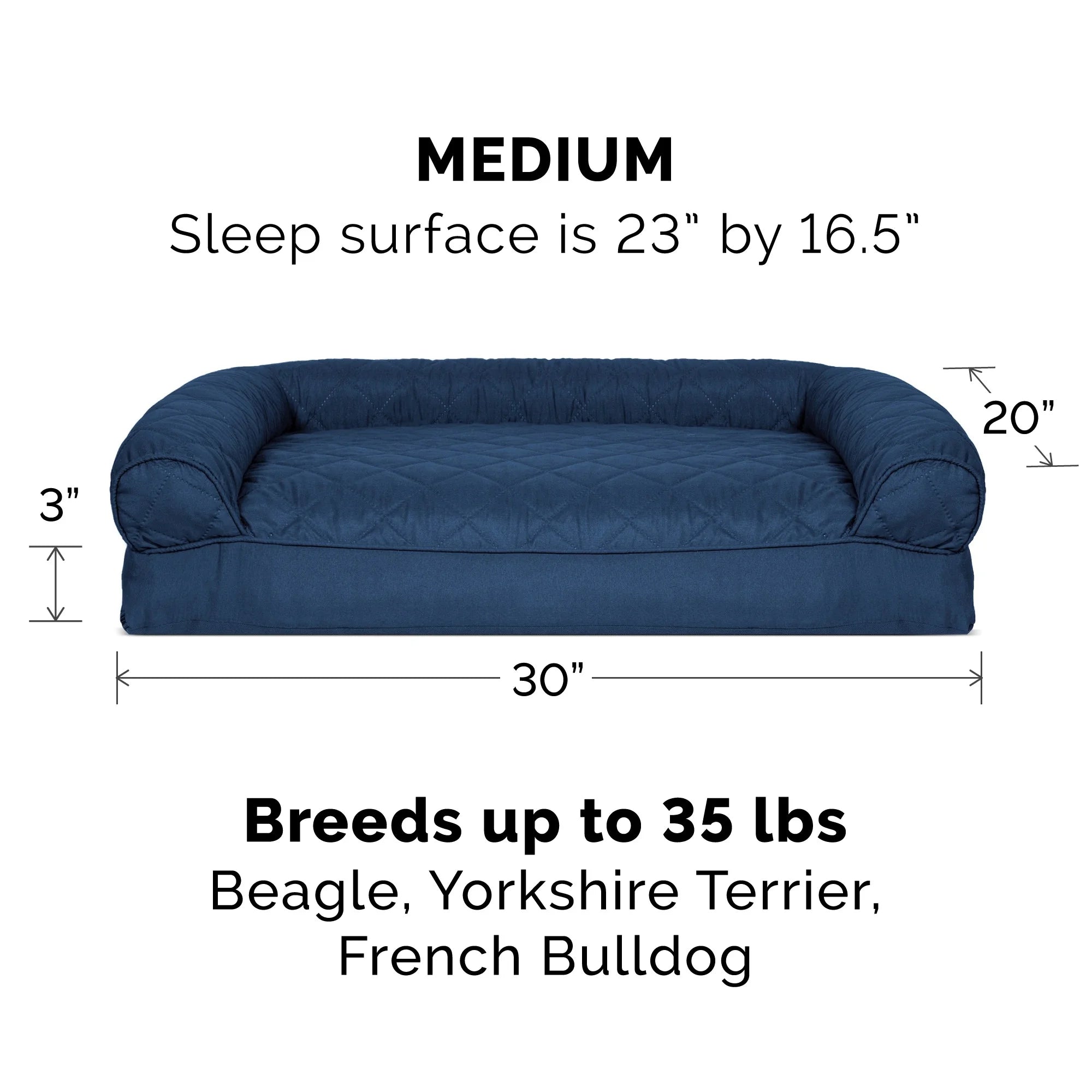 Pet Products Quilted Pillow Sofa Pet Bed for Dogs & Cats - Navy, Medium
