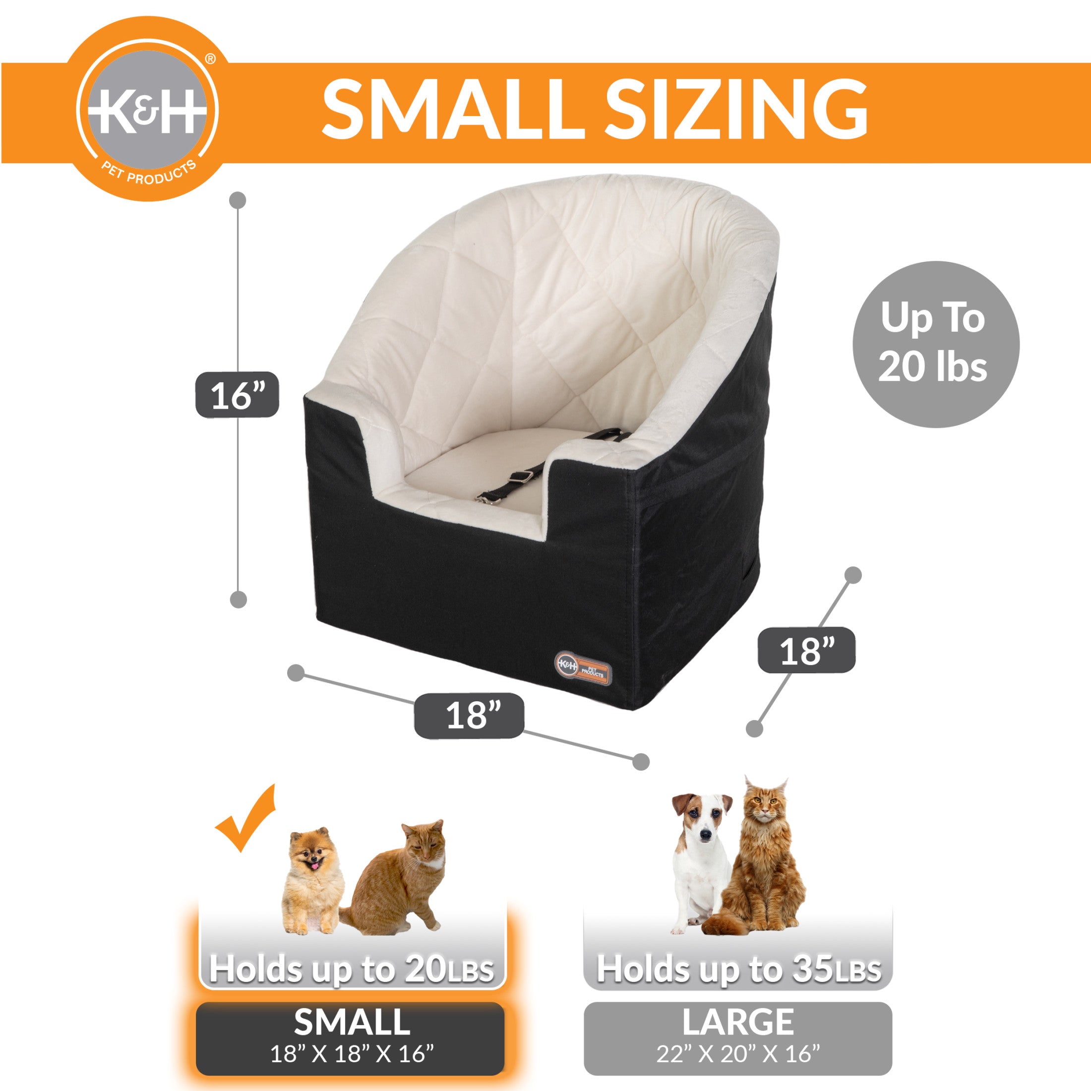 Bucket Booster Dog Car Seat Knockdown Black/Cream Small