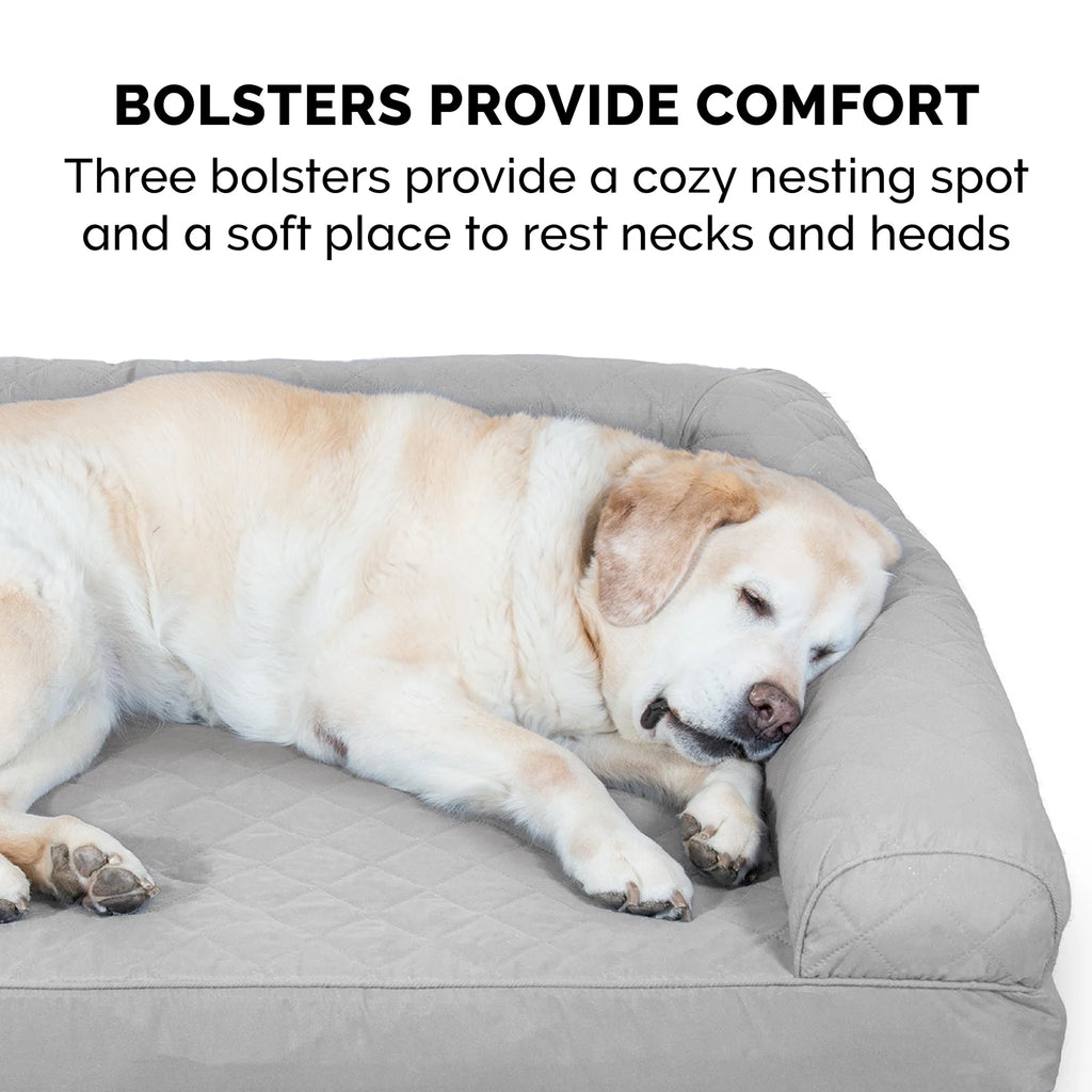 Pet Products Quilted Full Support Orthopedic Sofa Pet Bed for Dogs & Cats - Silver Gray, Large